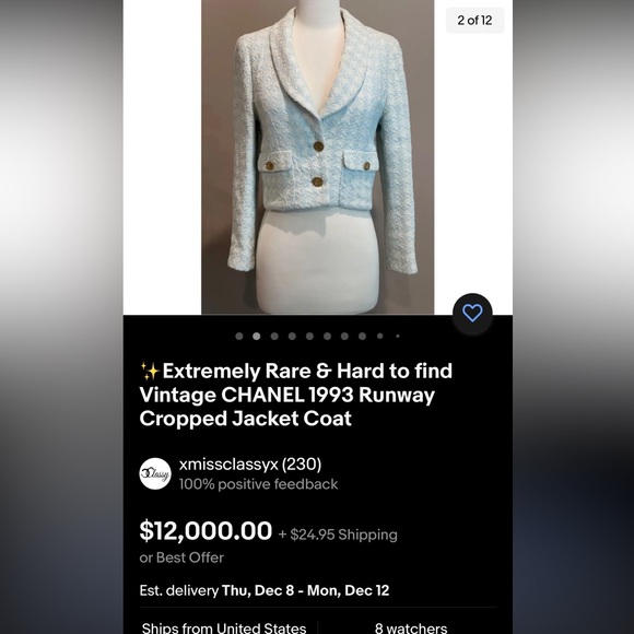 SOLD! 💔 Rare Vintage CHANEL 1993 SS Runway Tweed Cropped Jacket Blazer CC Logo - Picture 17 of 17
